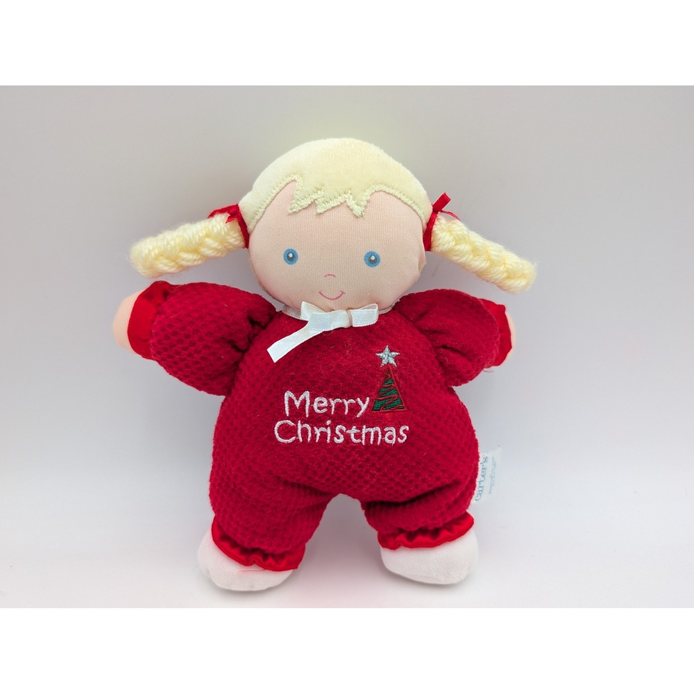 Carters Plush Doll Red Merry Christmas Blonde Yarn Braids Vintage 9 Inch Rattle